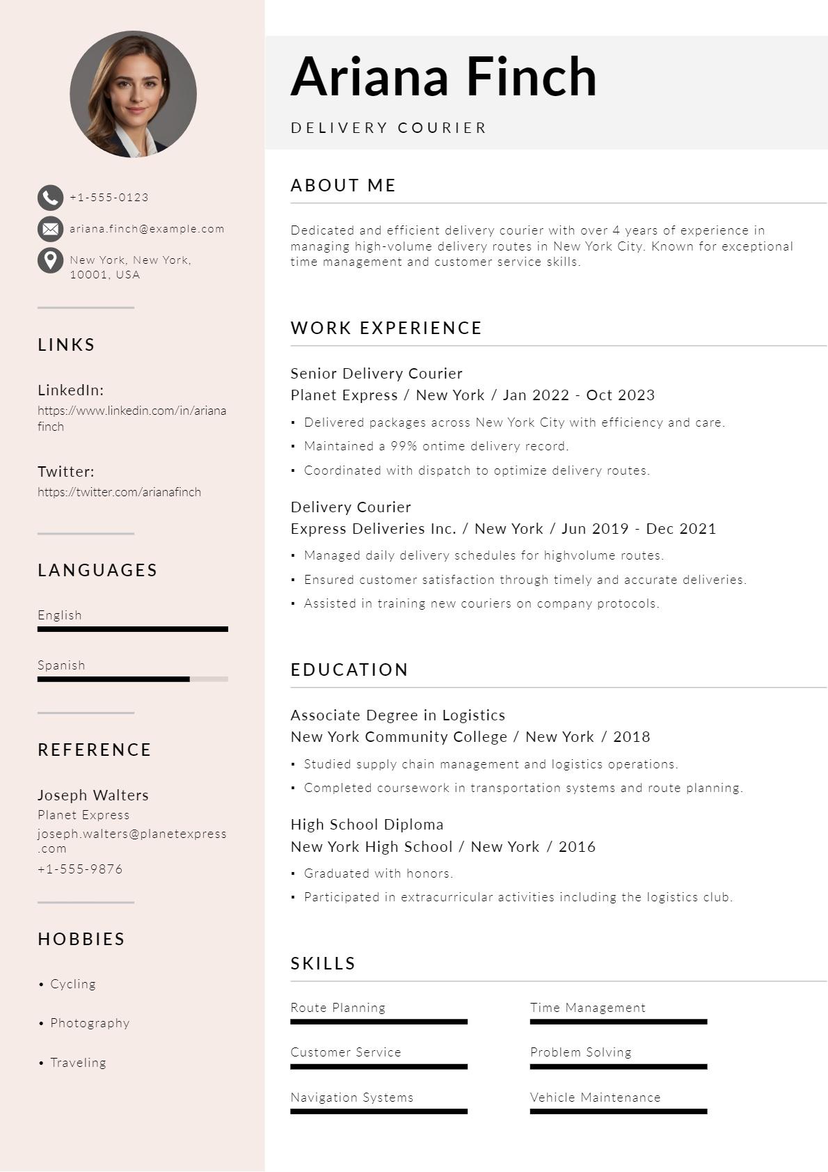 Experienced Delivery Courier CV