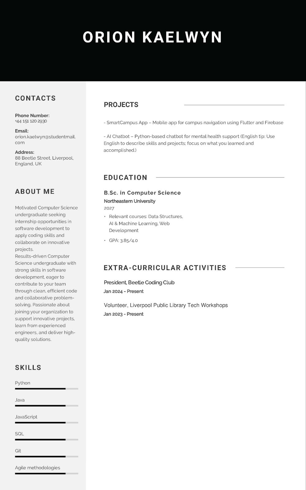 Student english CV