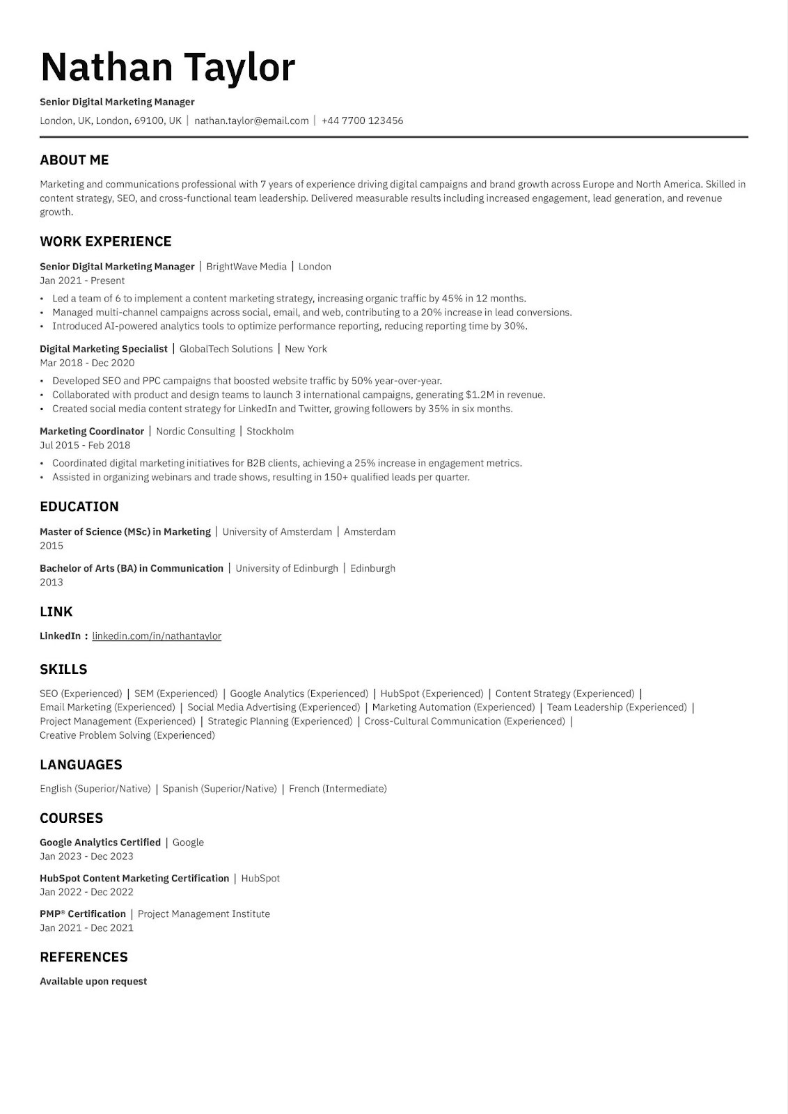Example of an ATS-friendly Resume