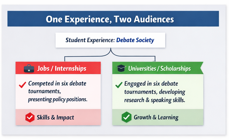 Illustration of two different usages in student resume in english