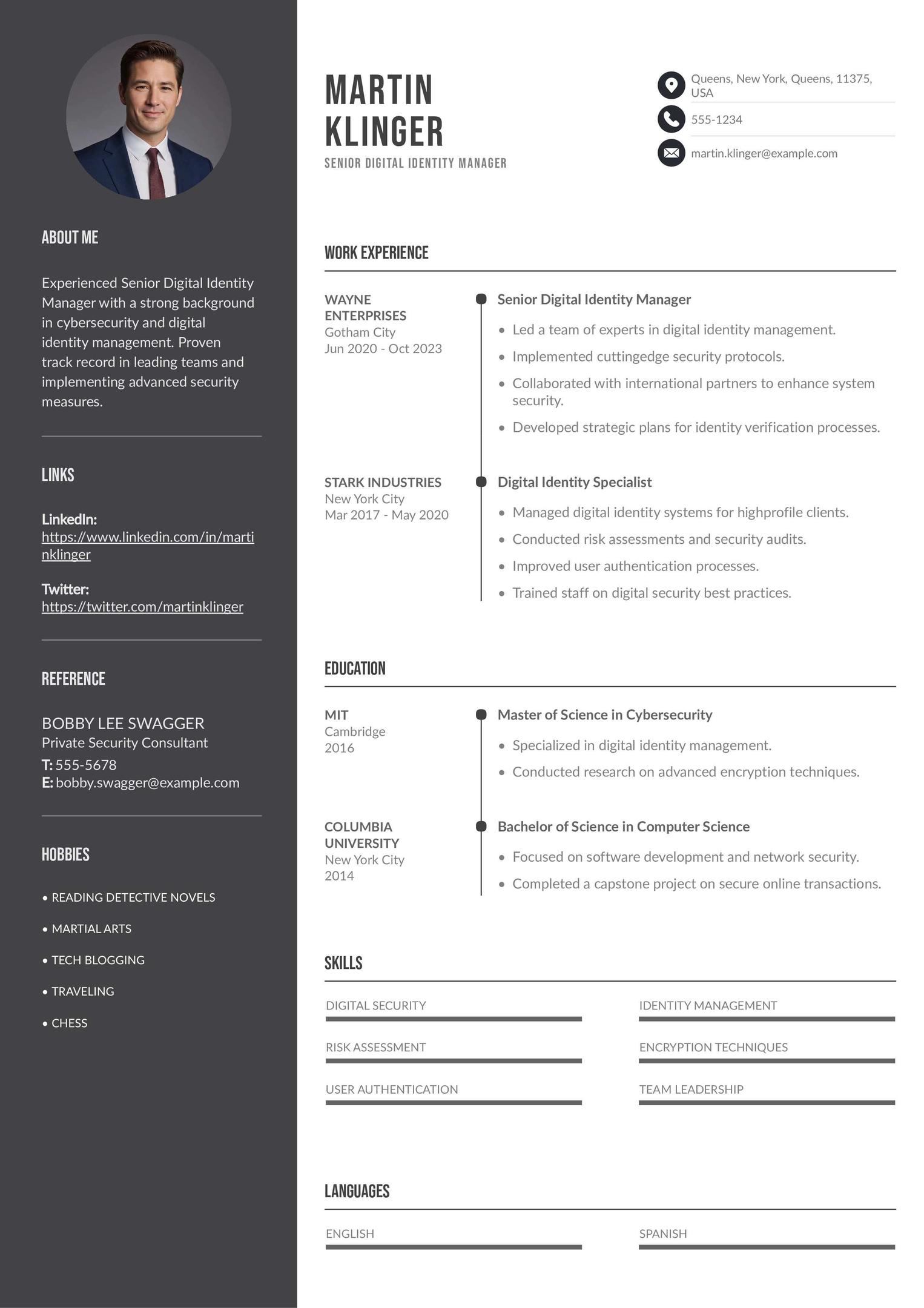 Senior Digital Identity Manager Resume Example