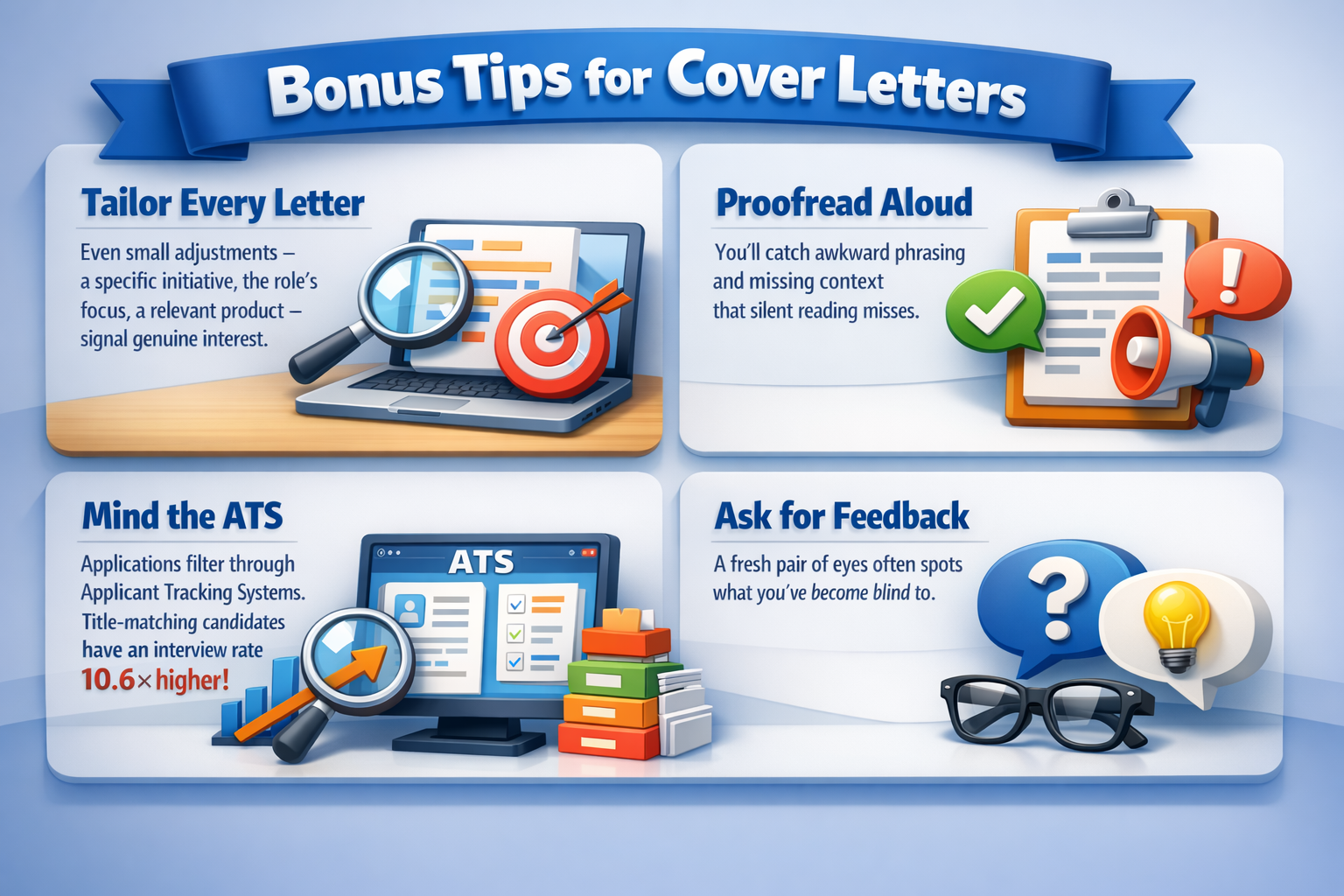 Illustration of bonus tips for crafting entry-level cover letters