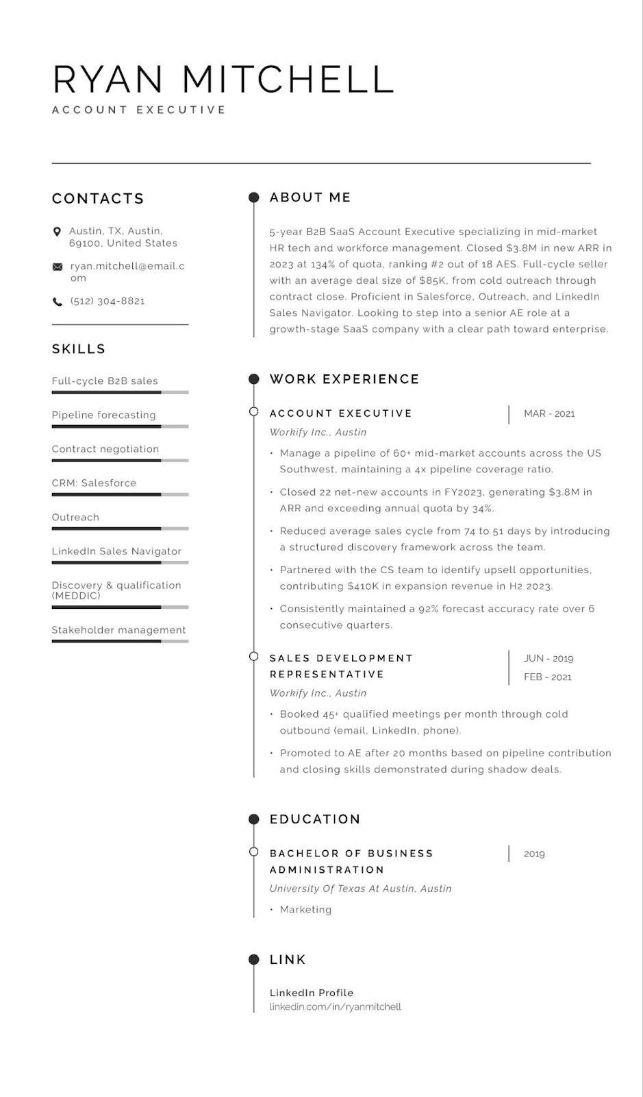 Mid-Market SaaS AE resume example