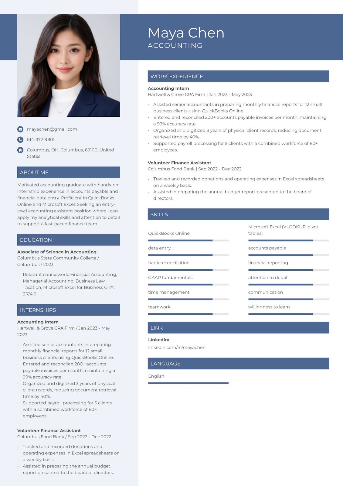 Entry-Level Accounting Assistant Resume With No Experience