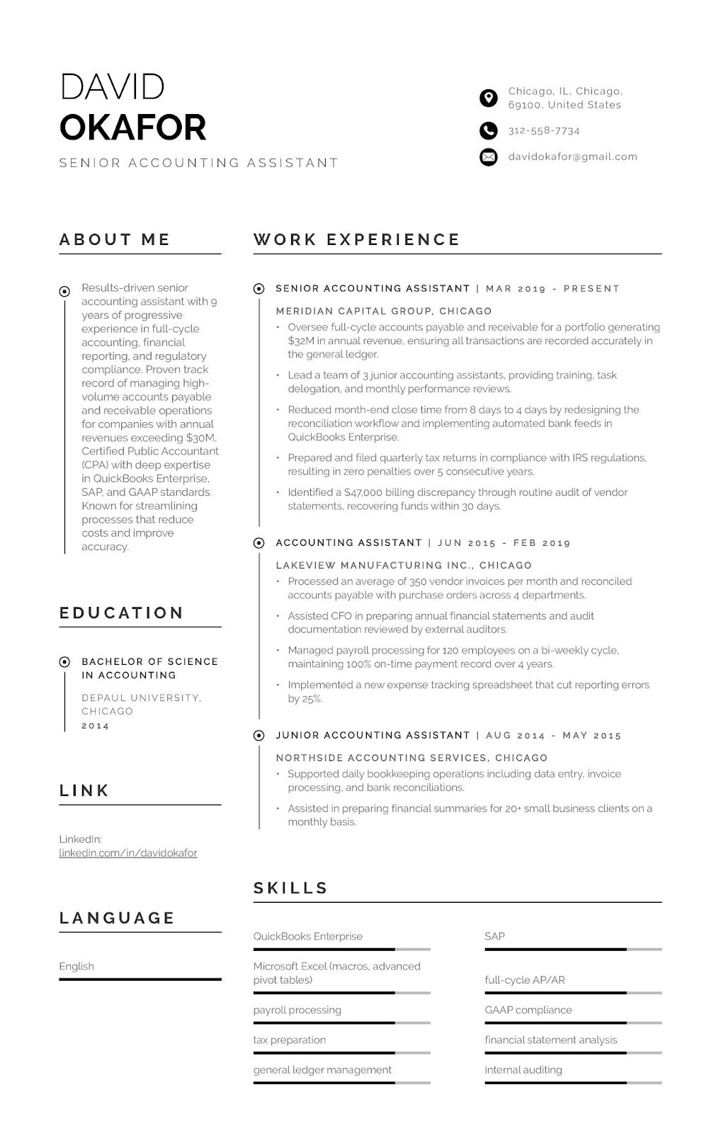 Senior Accounting Assistant Resume for Experienced Professionals