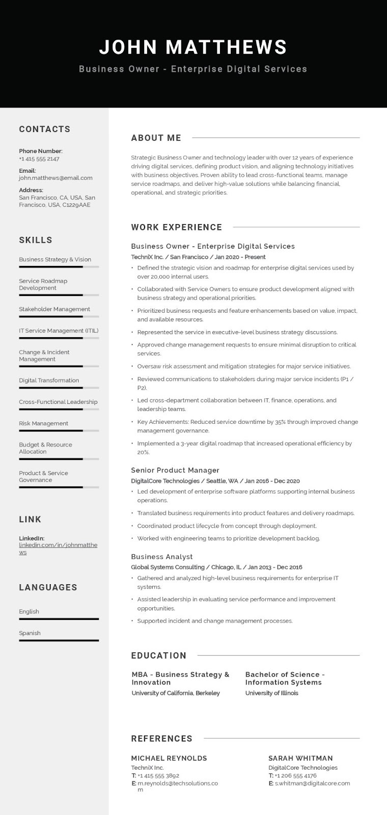 Resume for Small Business Owner
