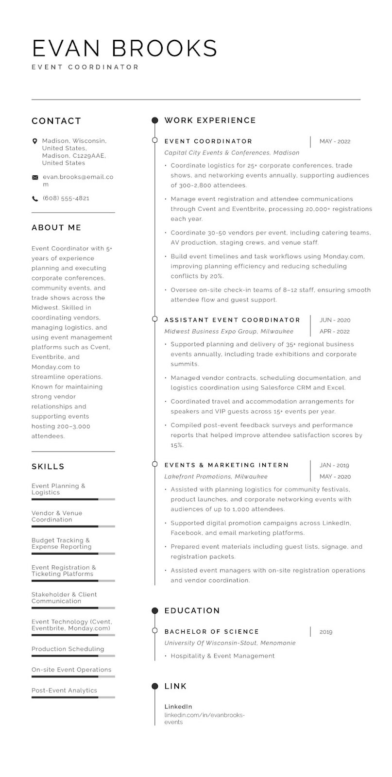 Event Coordinator resume example