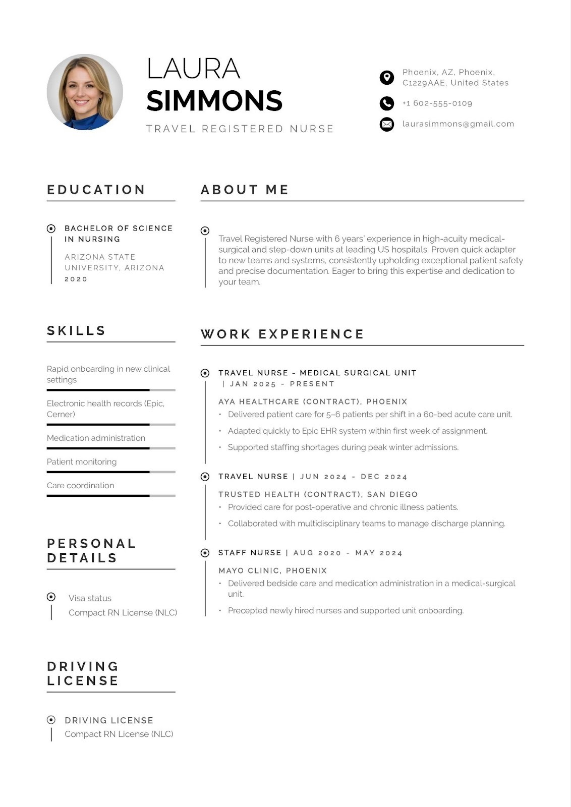 Travel Nurse Resume Example