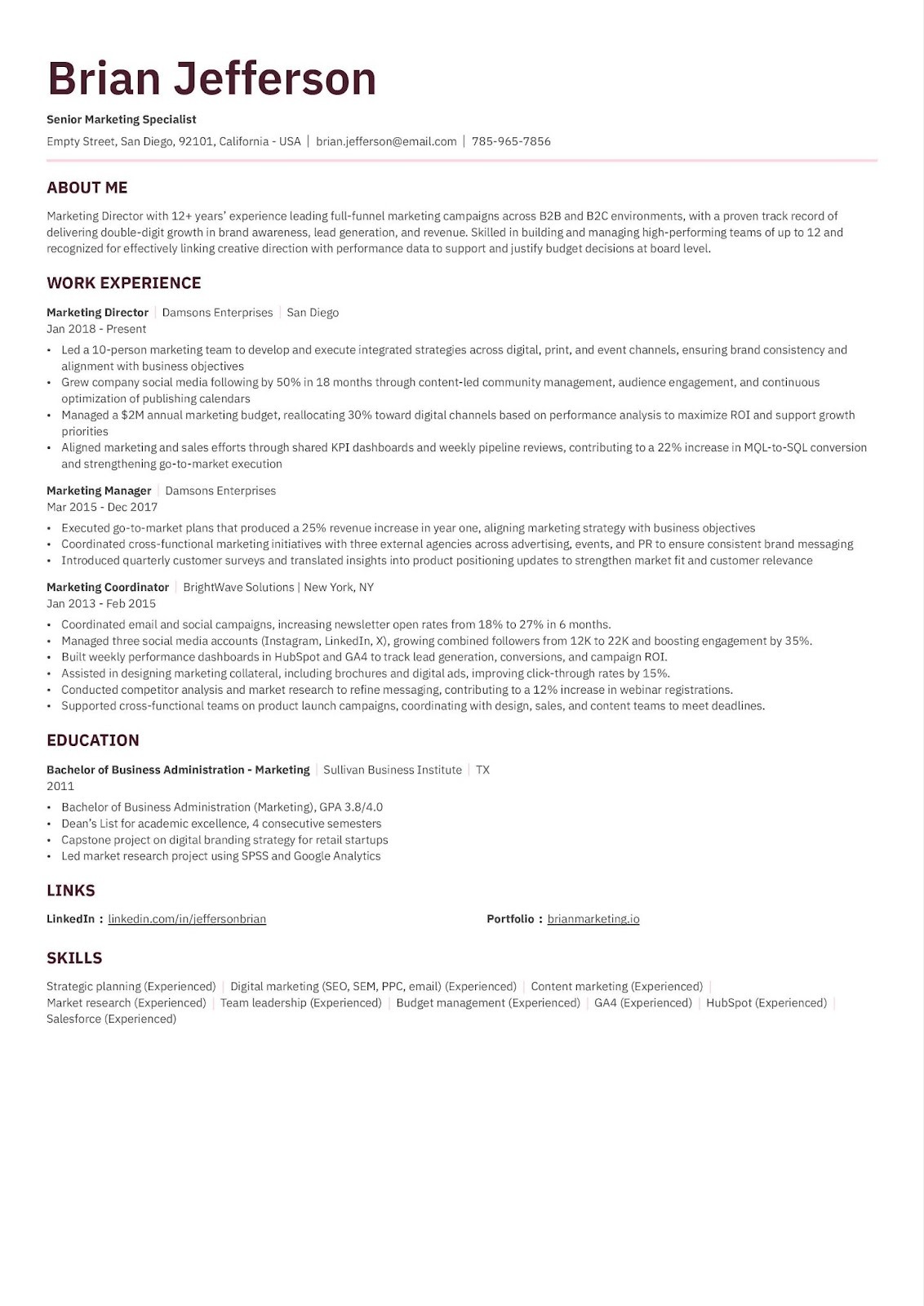 Marketing Director resume example