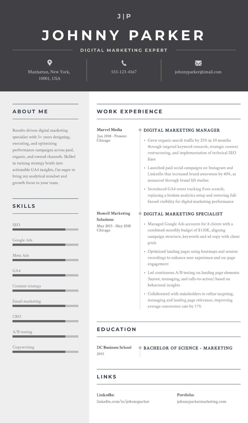 Digital Marketing resume example