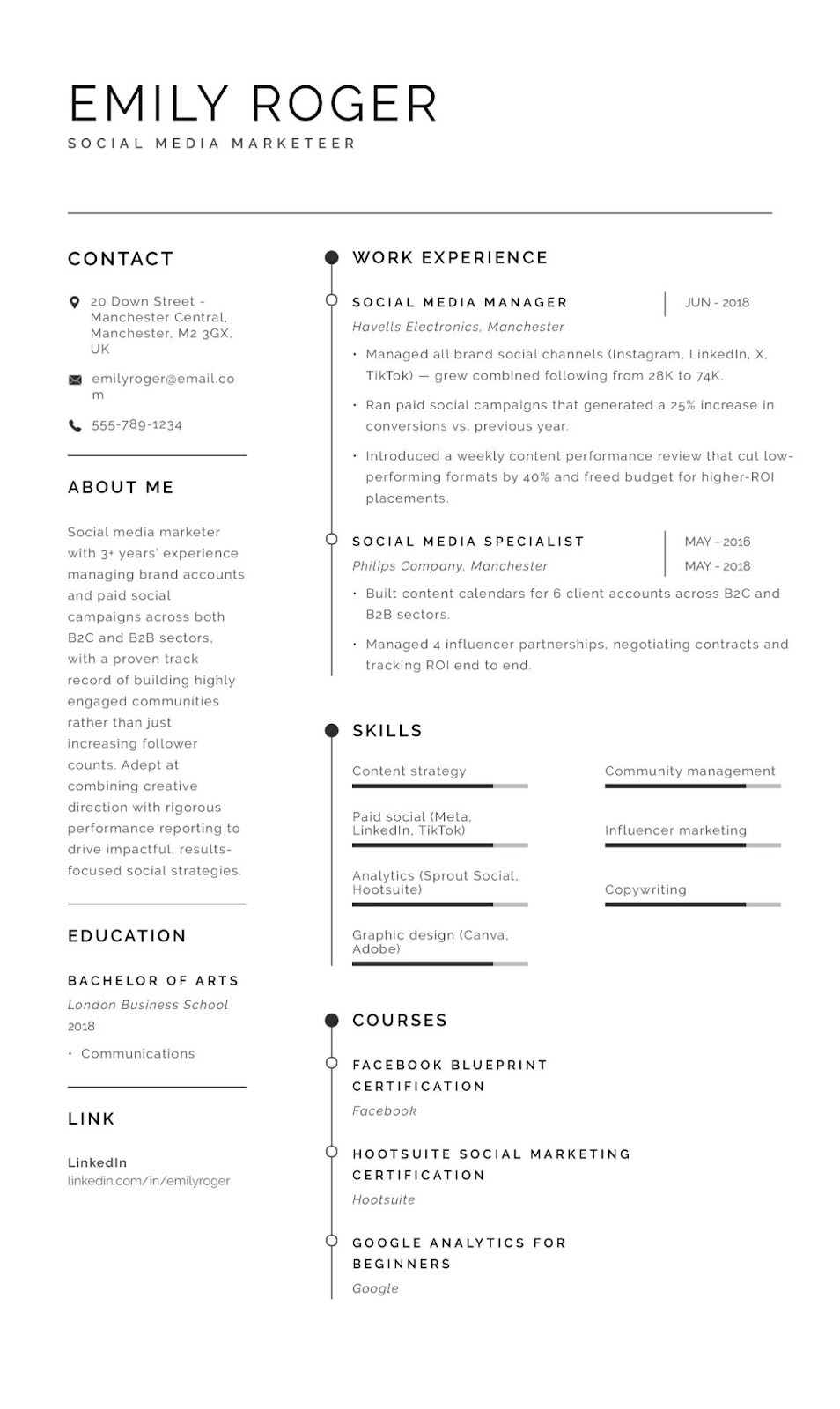 Social Media Manager resume example
