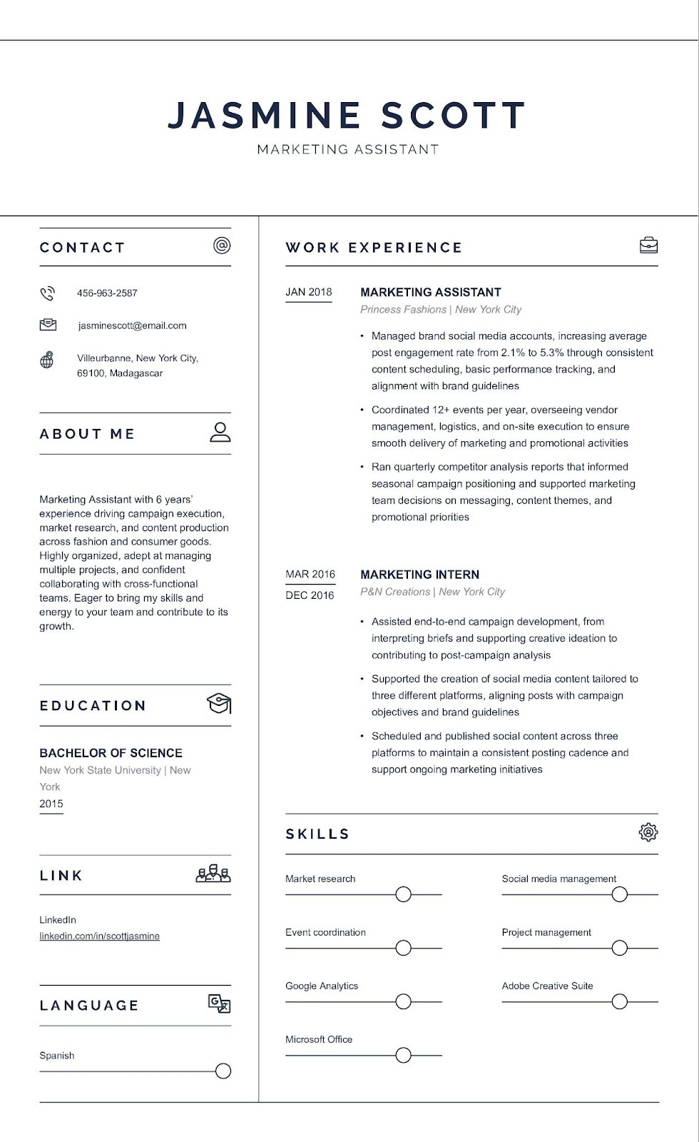 Marketing Assistant resume example