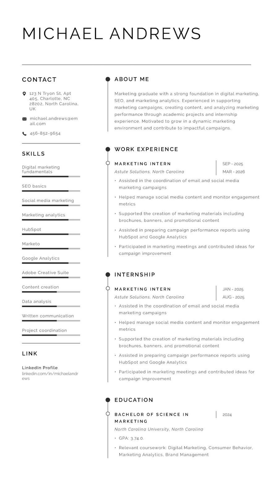 Entry-level marketing resume example