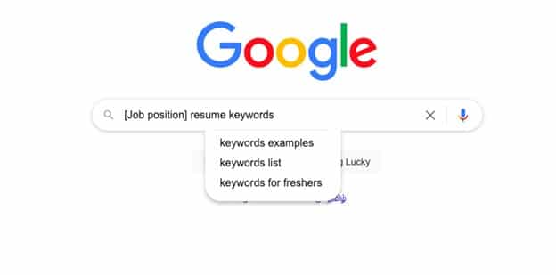 Screenshot of keywords on search bar of Google