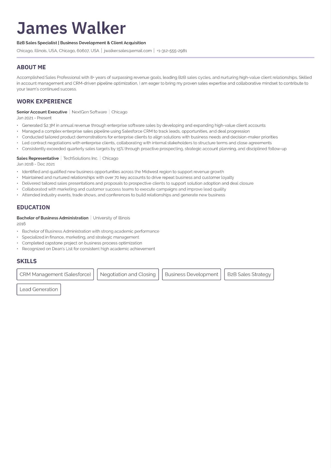 Sales ATS resume example