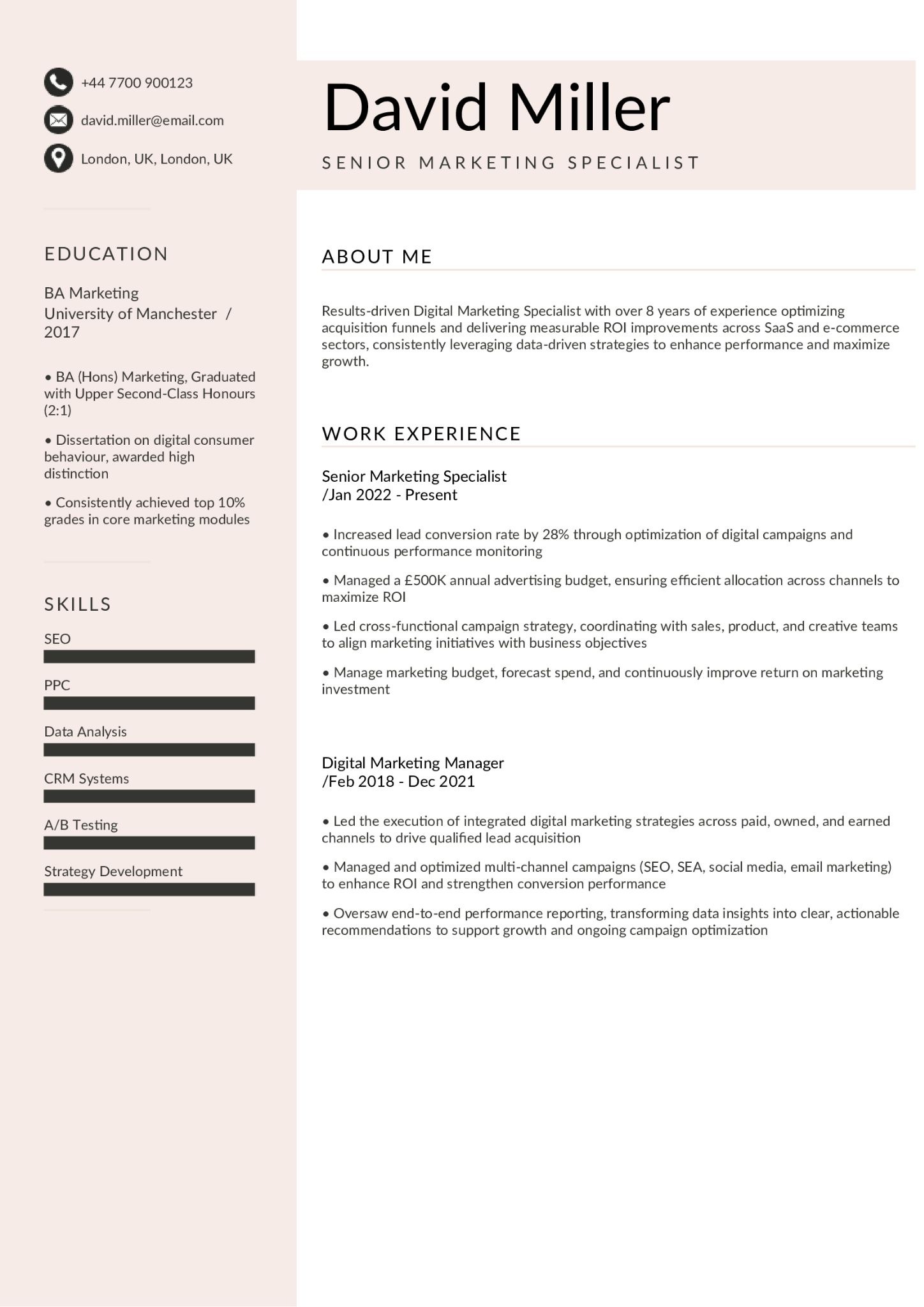 Free mid-level Word resume template - for 3 to 10 years of experience