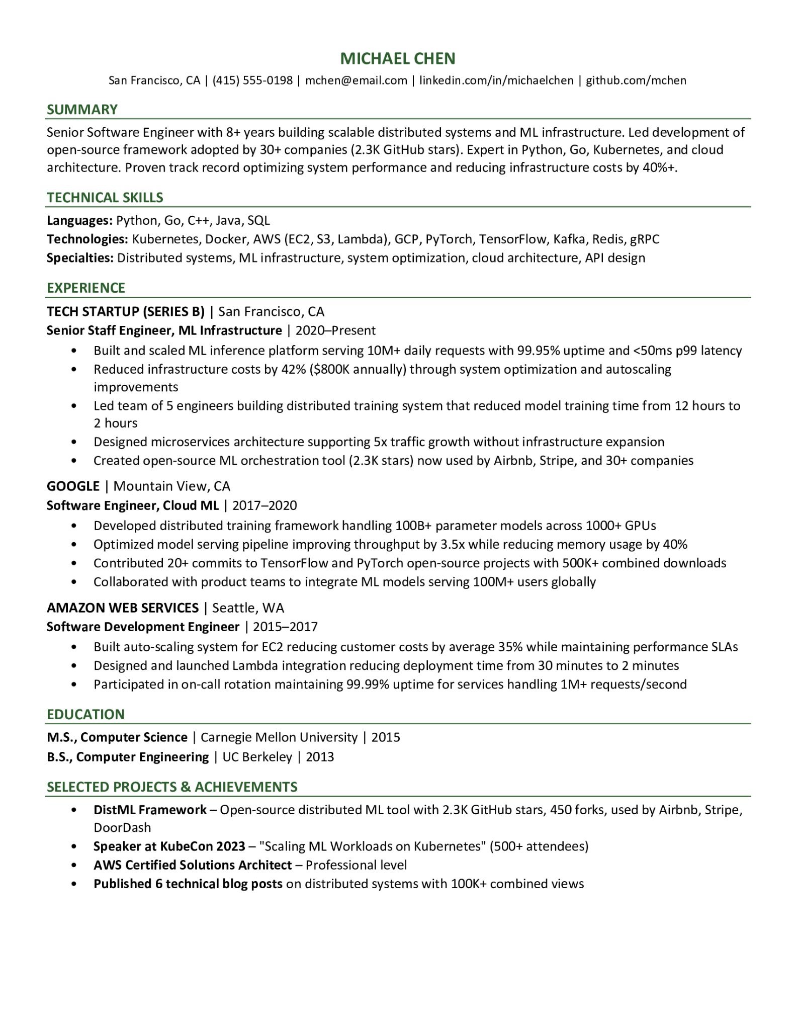 Same example in resume format