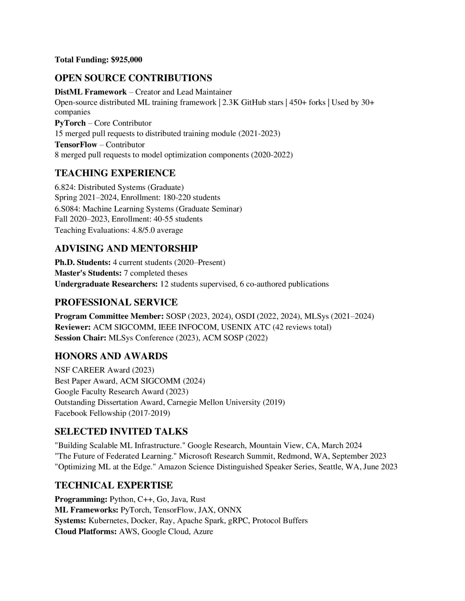 Example of 2-page CV (Curriculum Vitae)