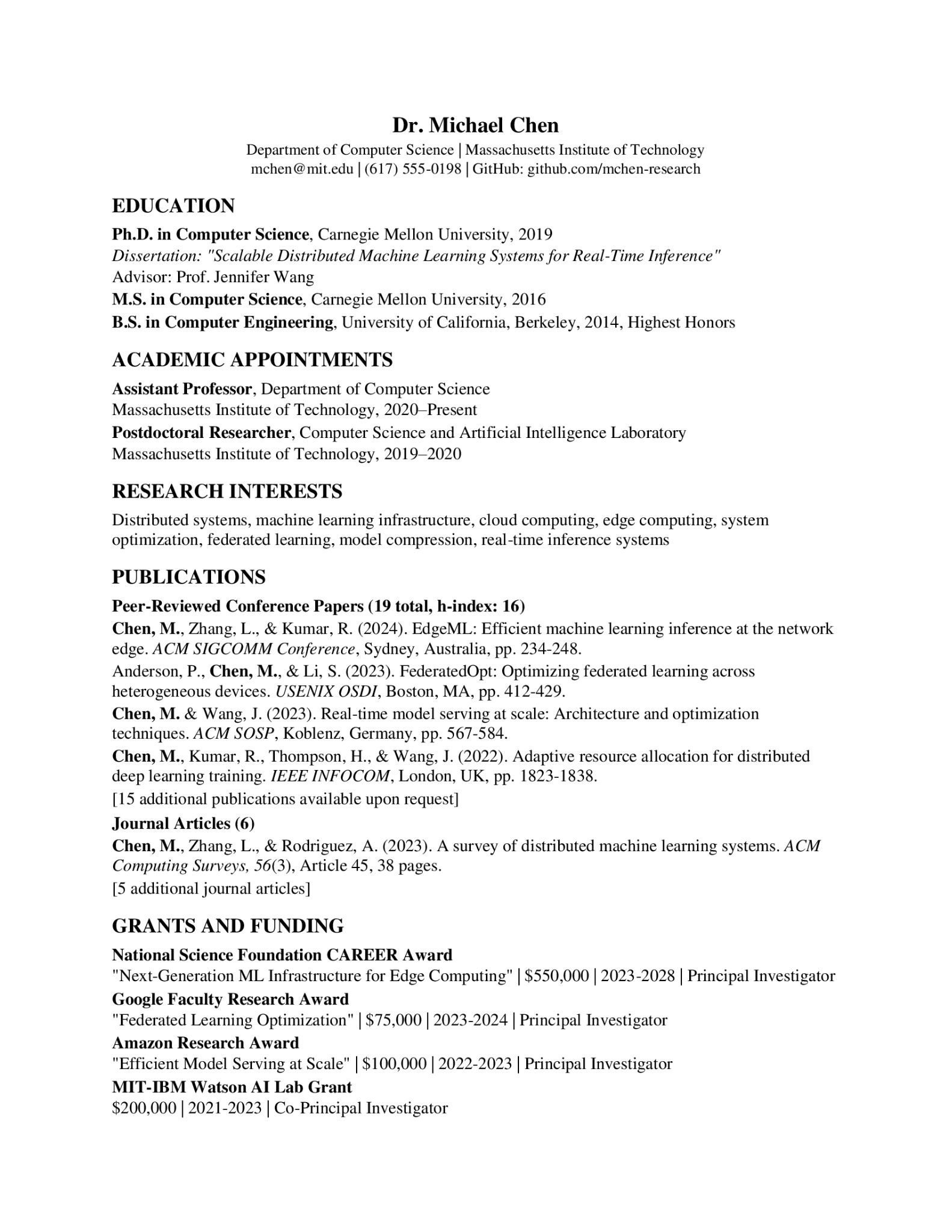 Example of 2-page CV (Curriculum Vitae)
