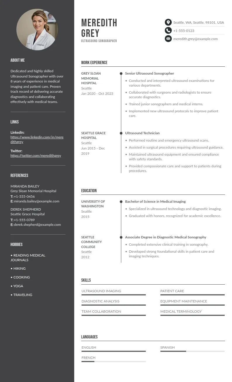 Ultrasound sonographer resume