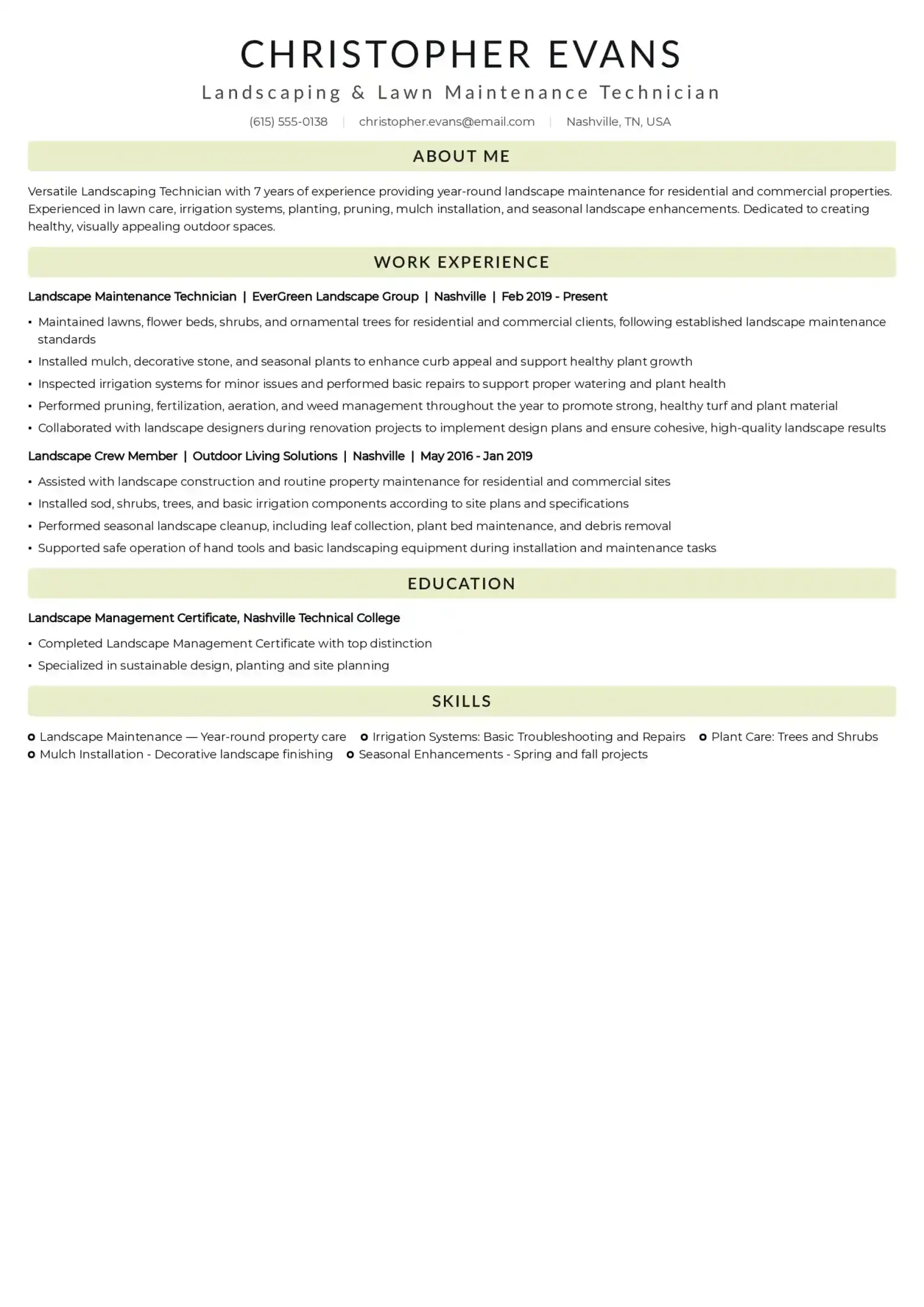 Landscaping & Lawn Maintenance Resume