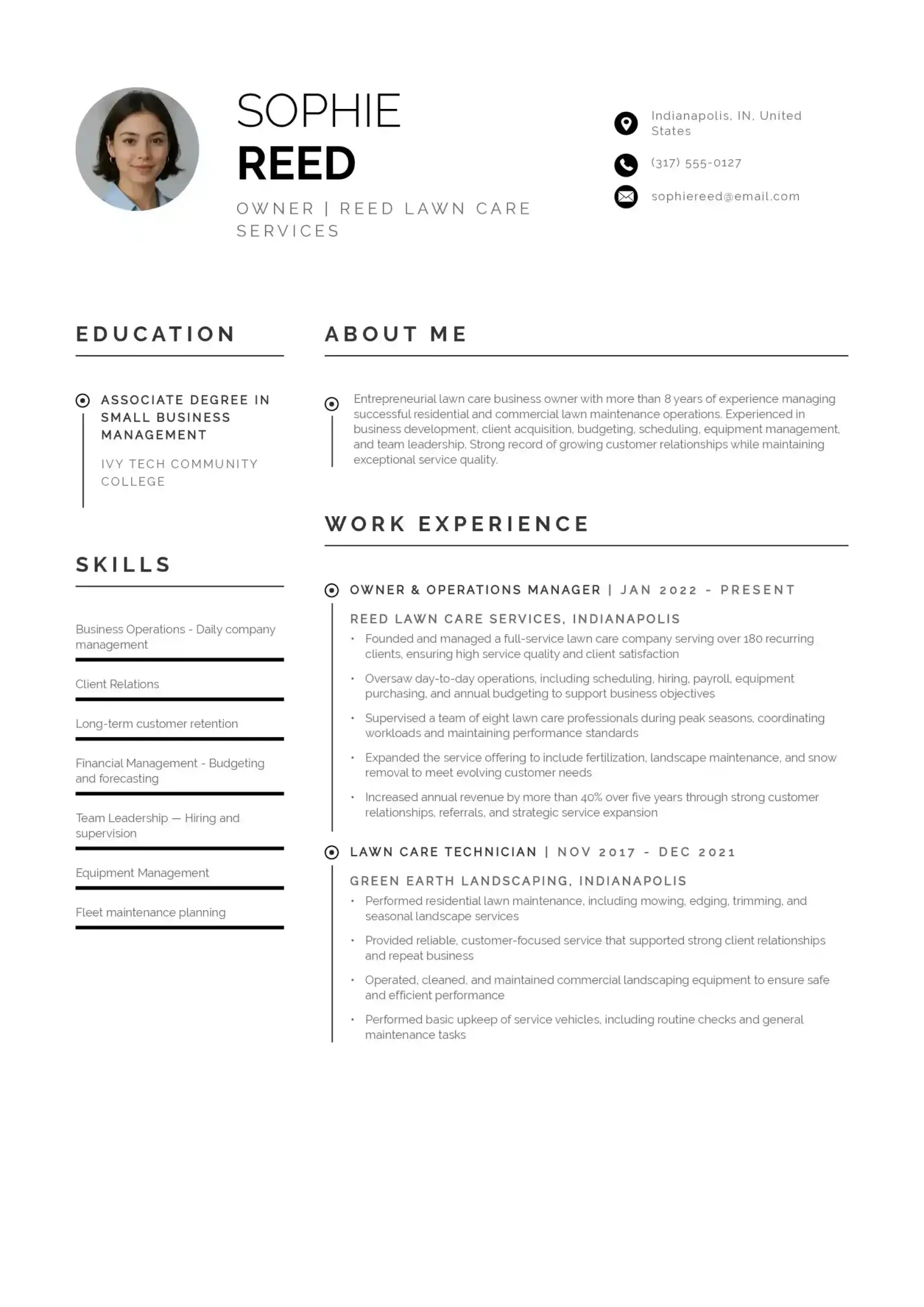 Lawn Care Business Owner Resume