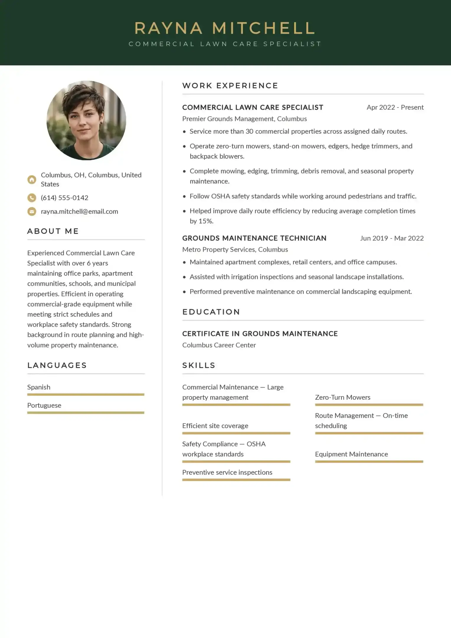 Commercial Lawn Care Specialist Resume