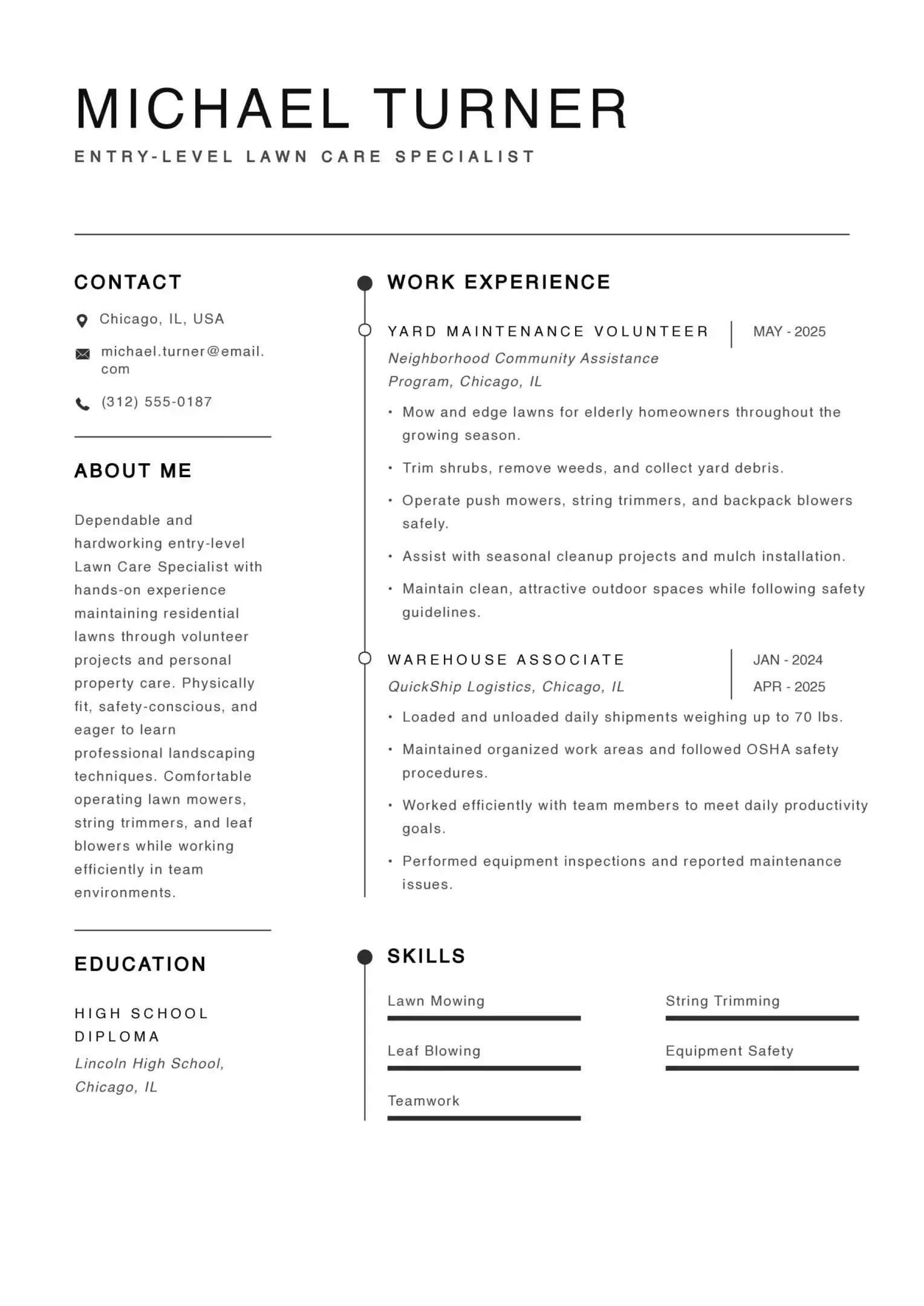 Entry-Level Lawn Care Specialist Resume