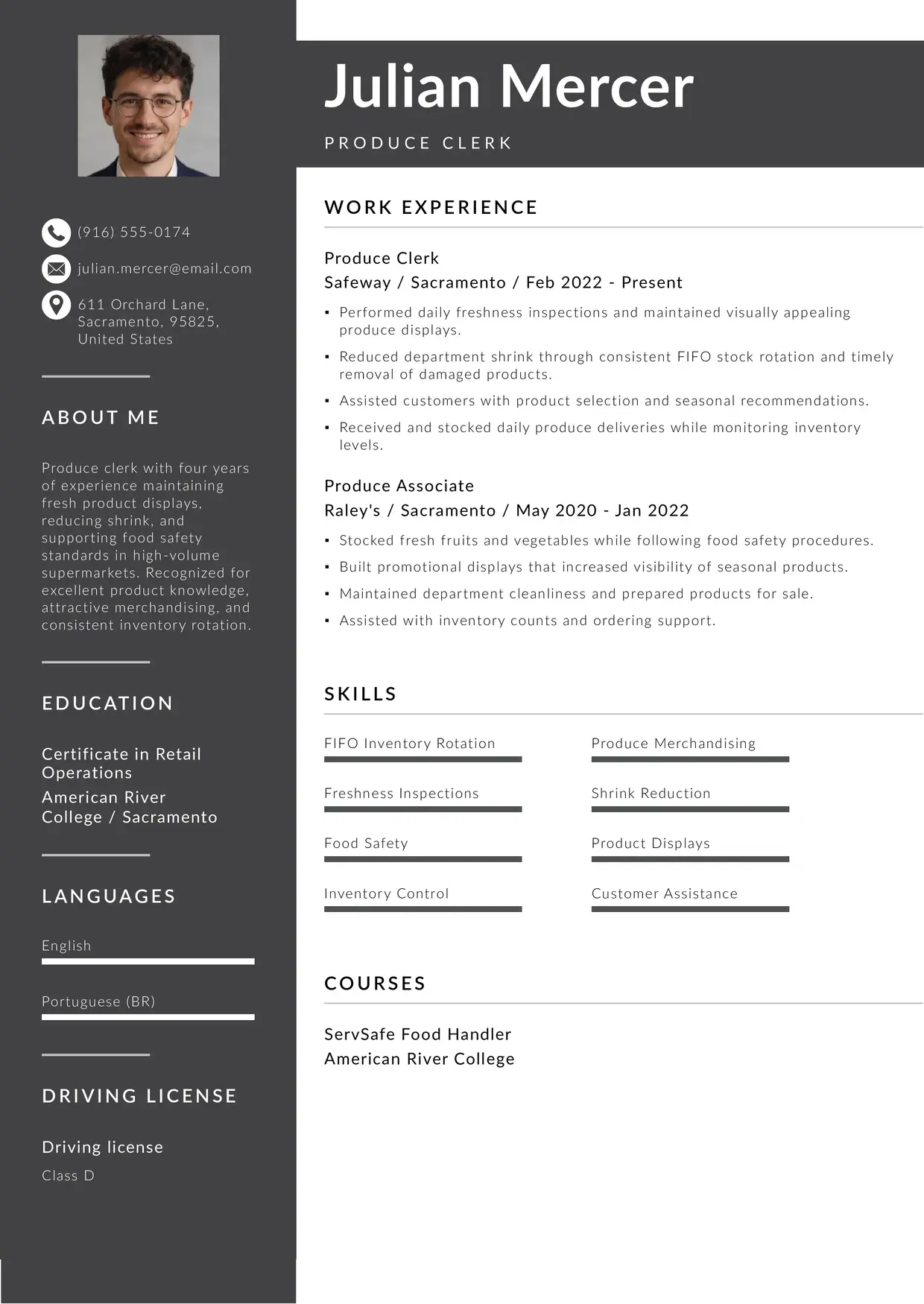 Produce Grocery Clerk Resume Example