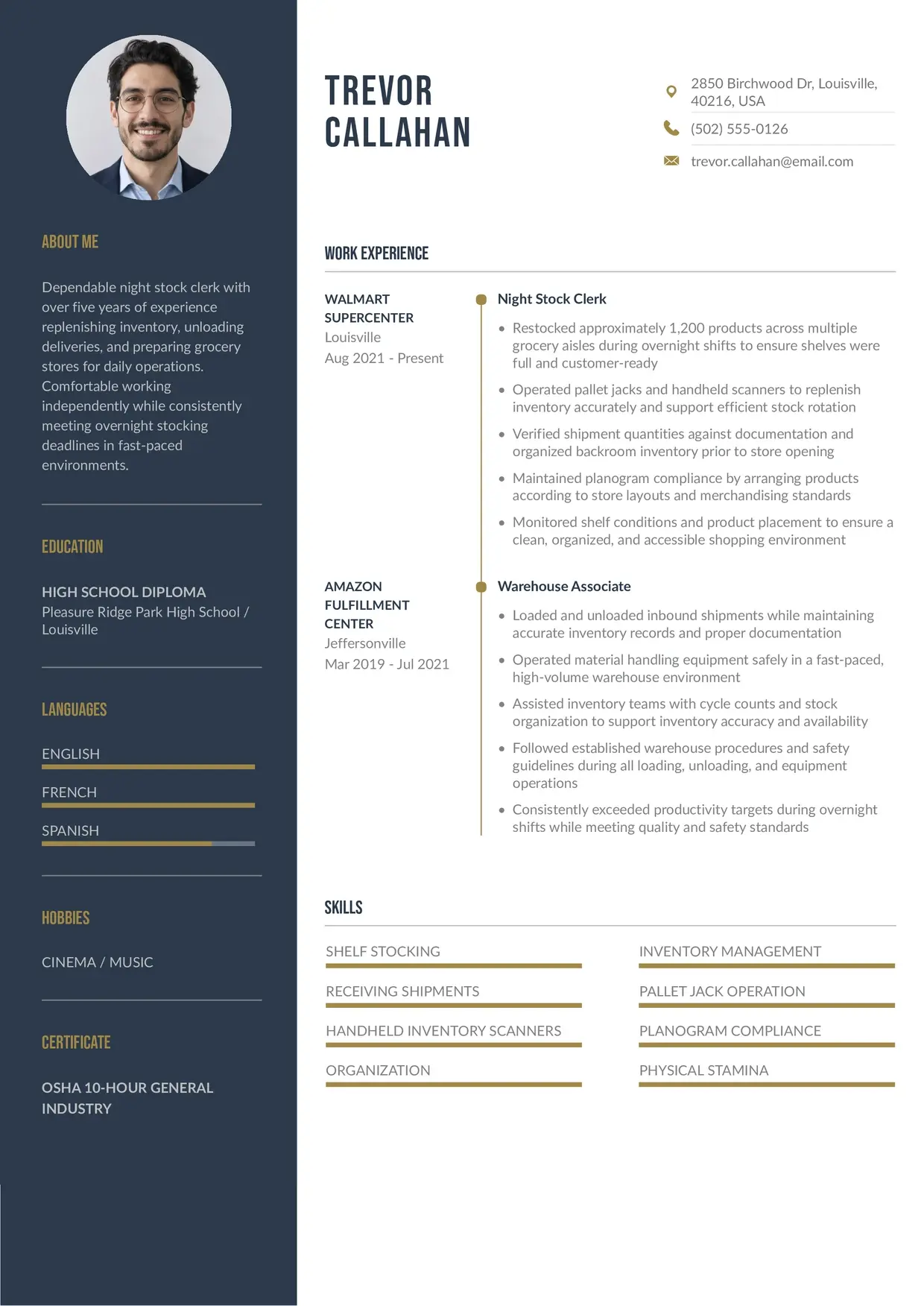 Night Stock Grocery Clerk Resume Example