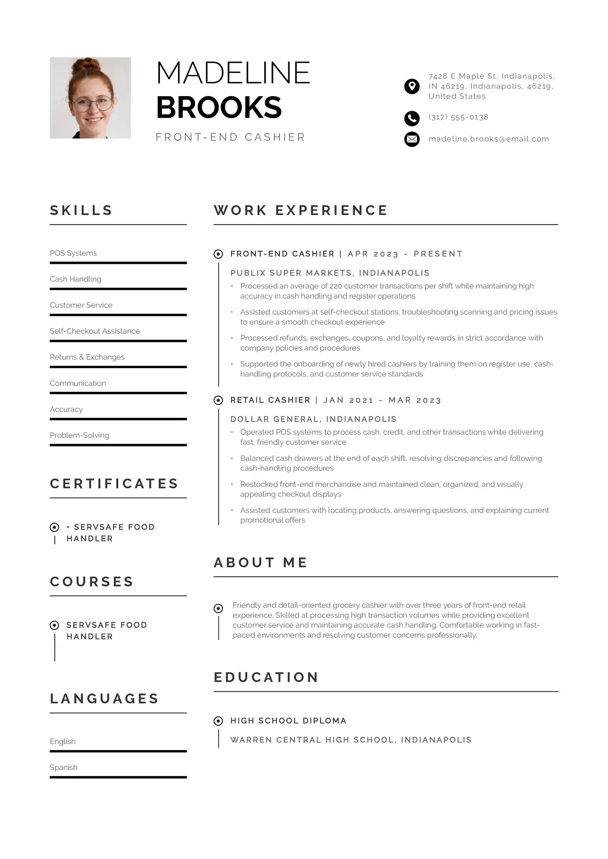 Grocery Store Cashier Resume Example