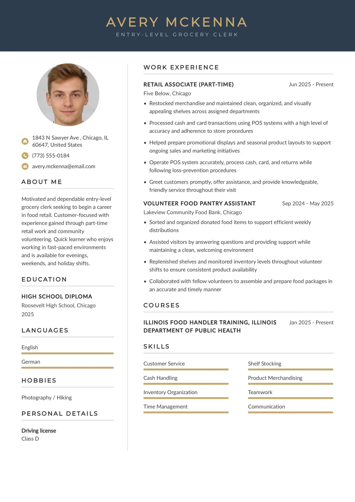 Entry-Level Grocery Clerk Resume Example