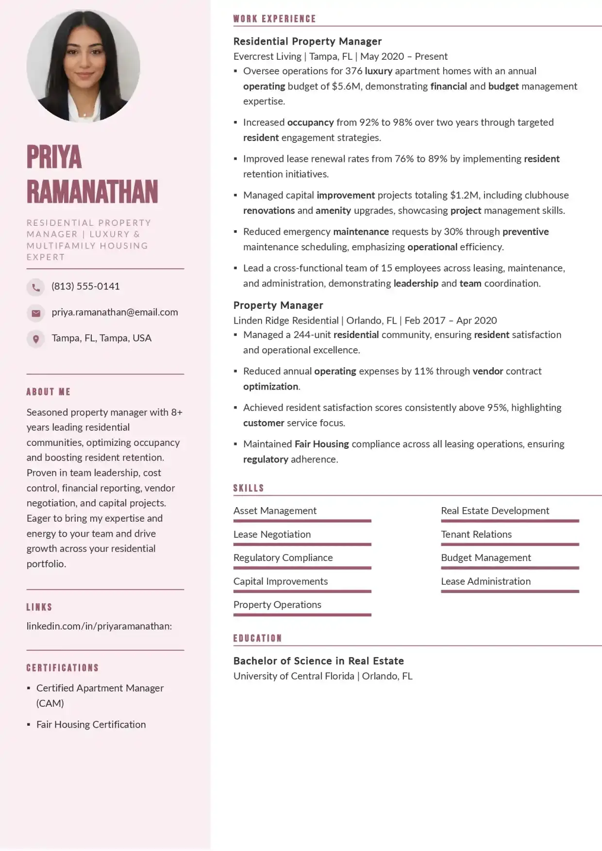 Residential Property Manager Resume Example