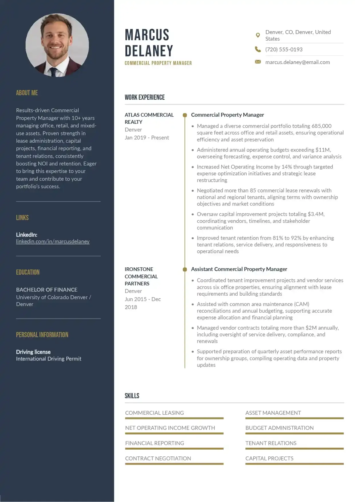 Commercial Property Manager Resume Example