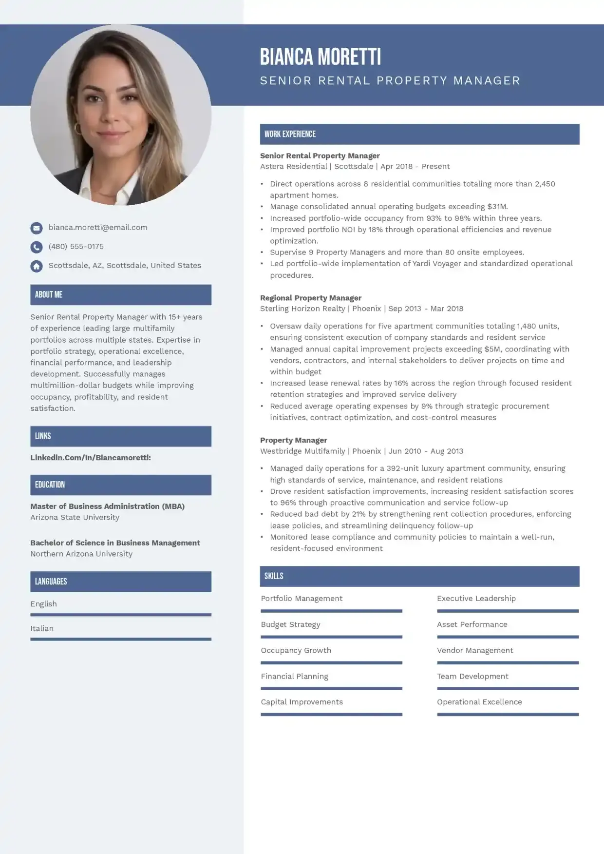 Senior Rental Property Manager Resume Example