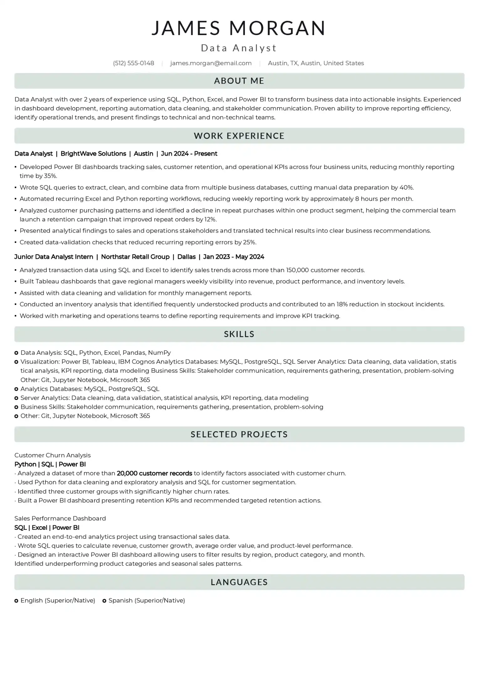 An example of a data analyst resume