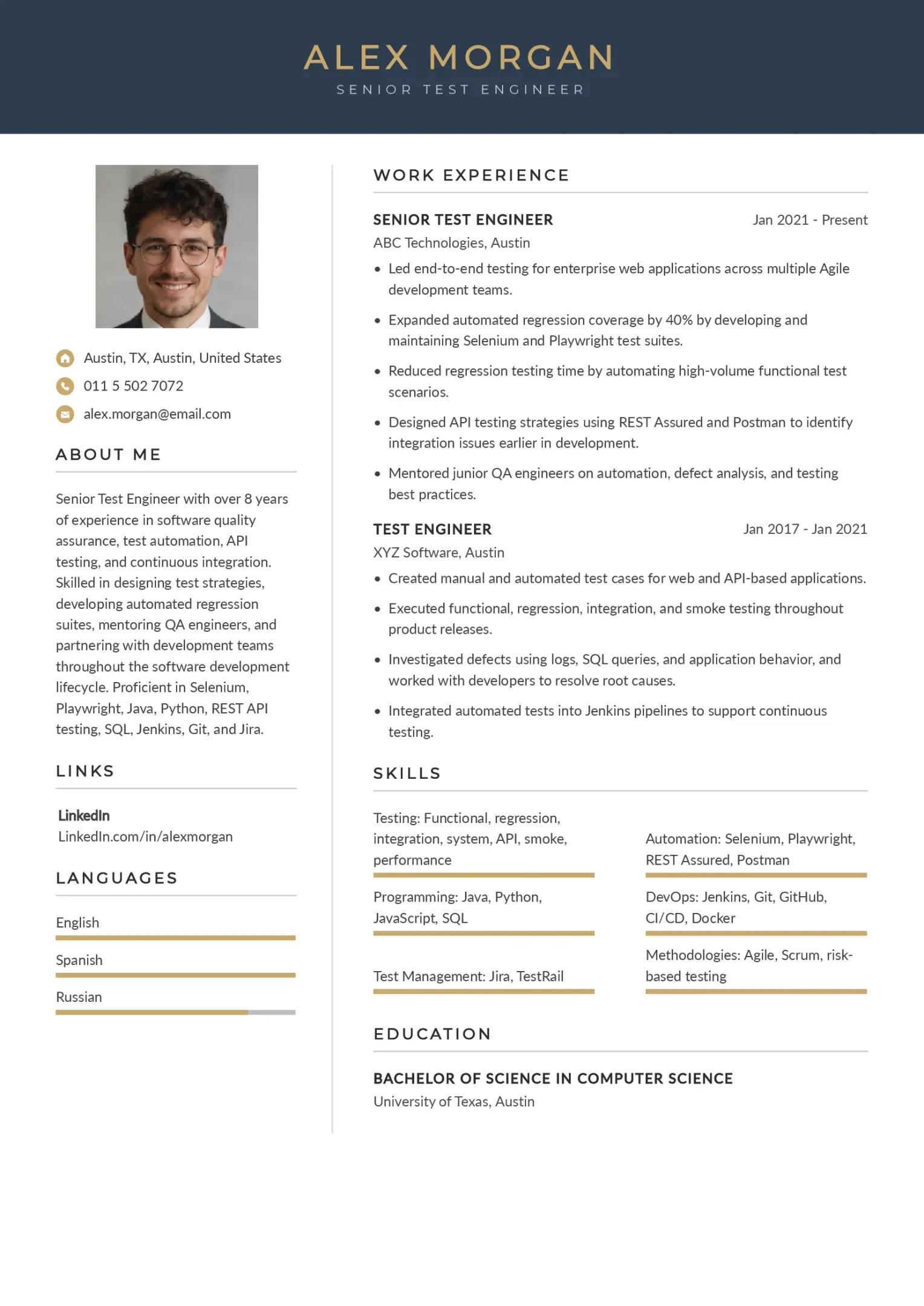 Senior Test Engineer Resume Example