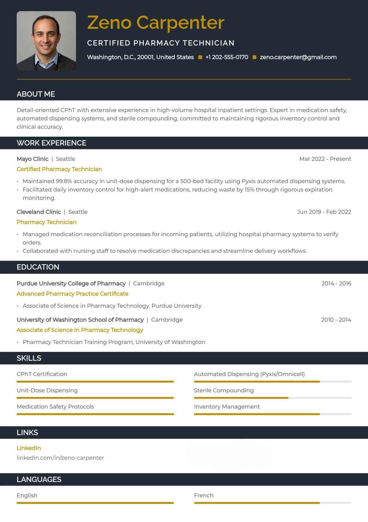 Certified Pharmacy Technician Resume Example