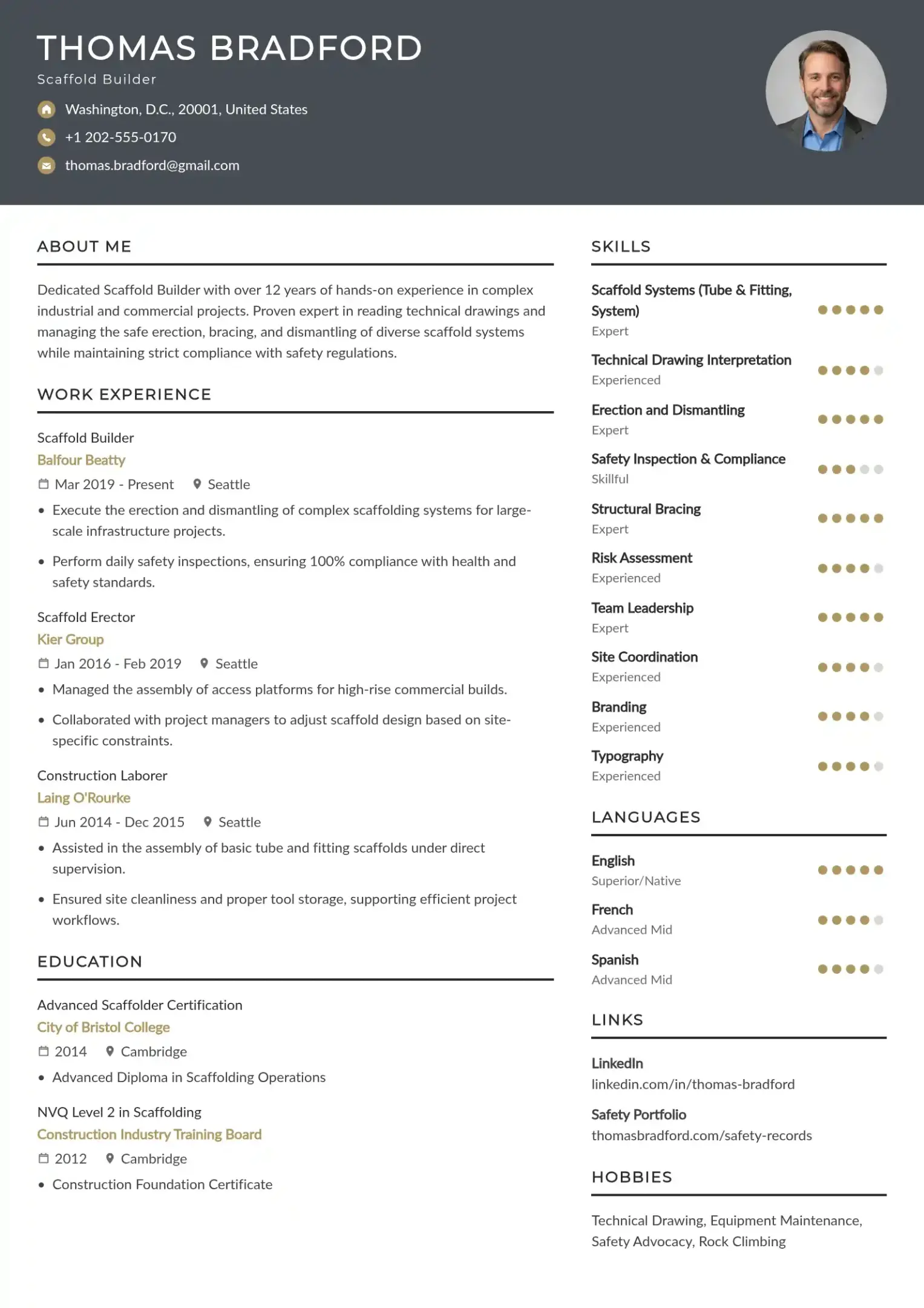 Experienced Scaffold Builder Resume Example