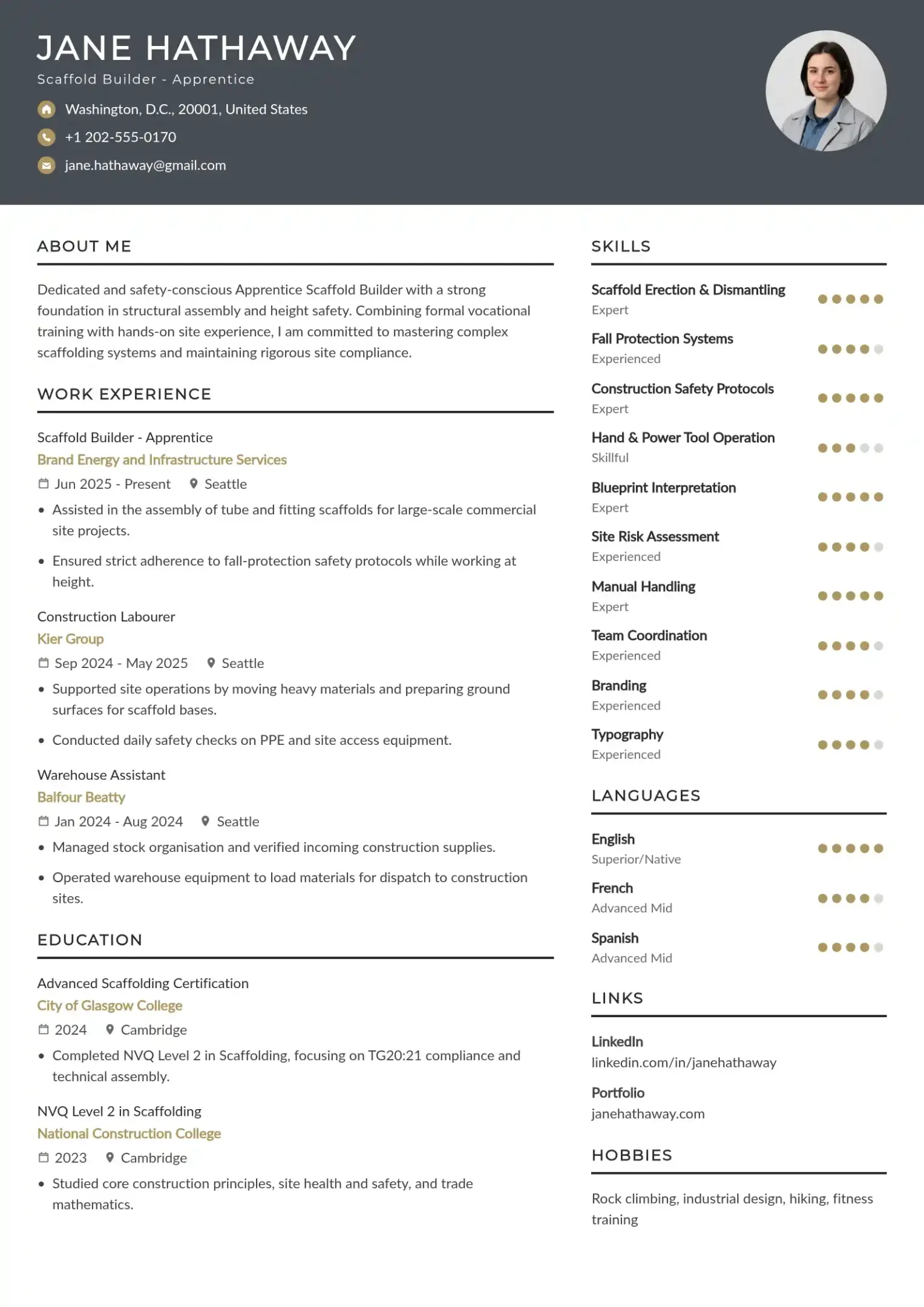 Scaffold Builder Apprentice Resume Example