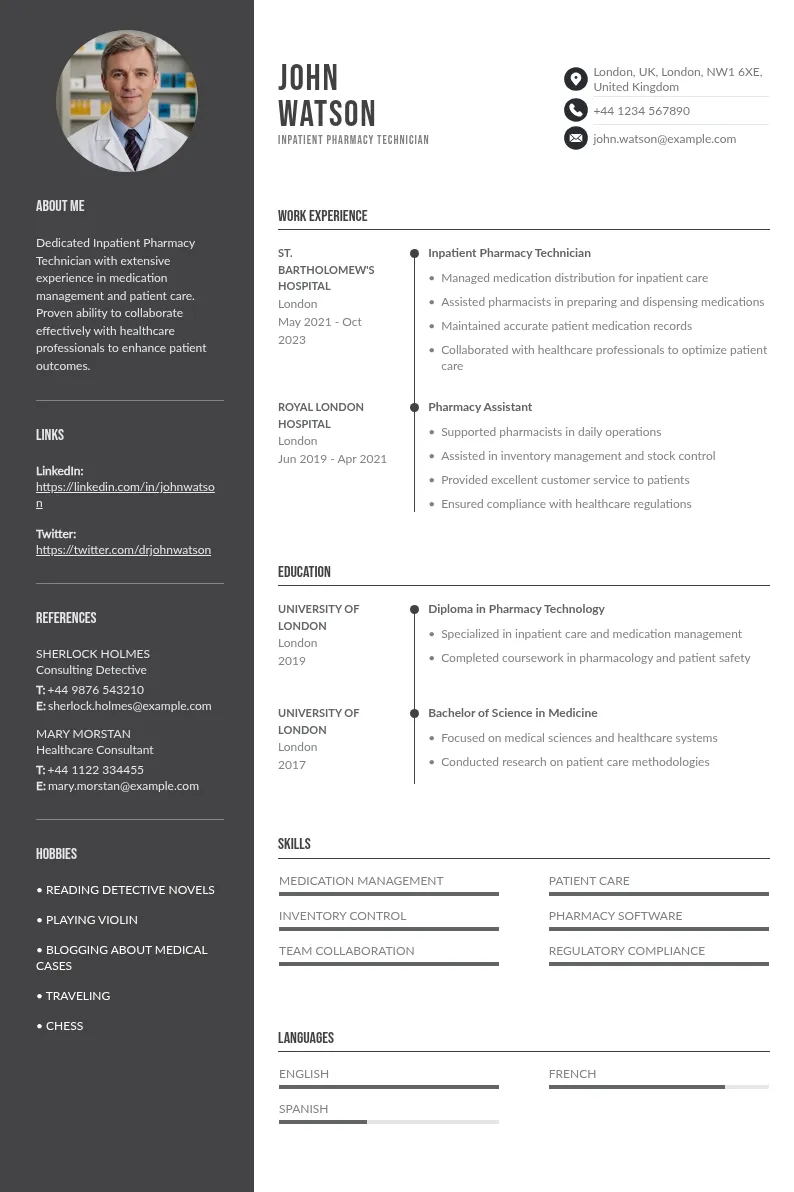 4 Inpatient Pharmacy Technician Resume Examples and Templates for 2026