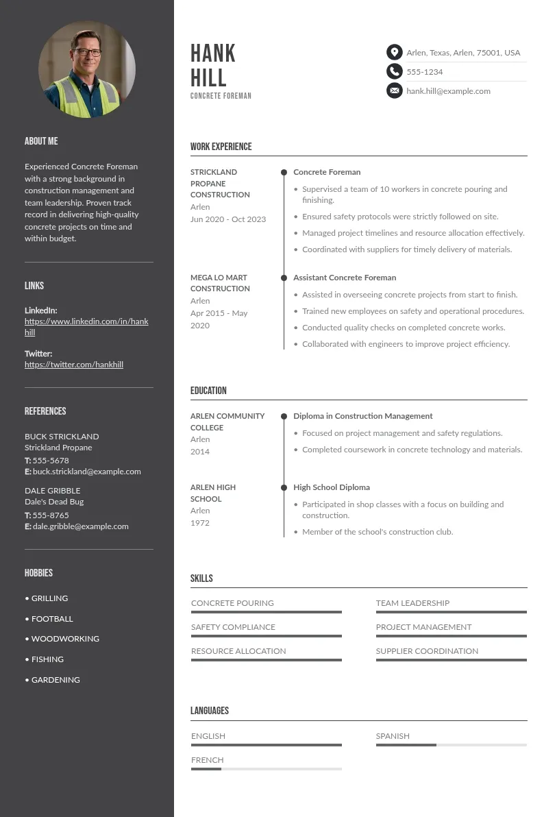 5 Concrete Foreman Resume Examples & Guide for 2026