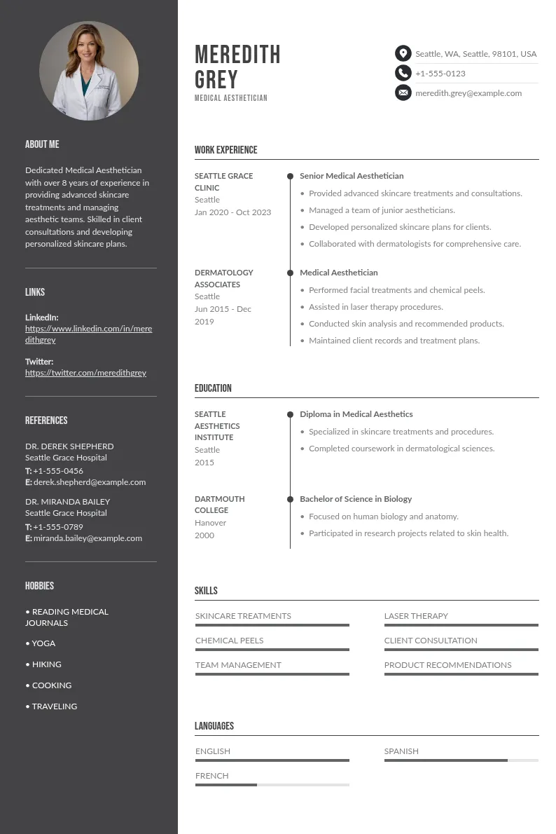 Medical Aesthetician Resume Examples + Writing Guide (2026)