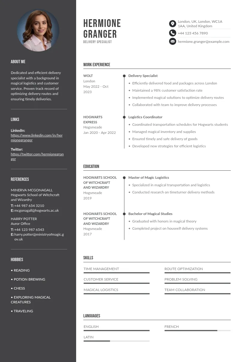 3 Examples and Full Guide for Creating a Winning Wolt Delivery Jobs CV