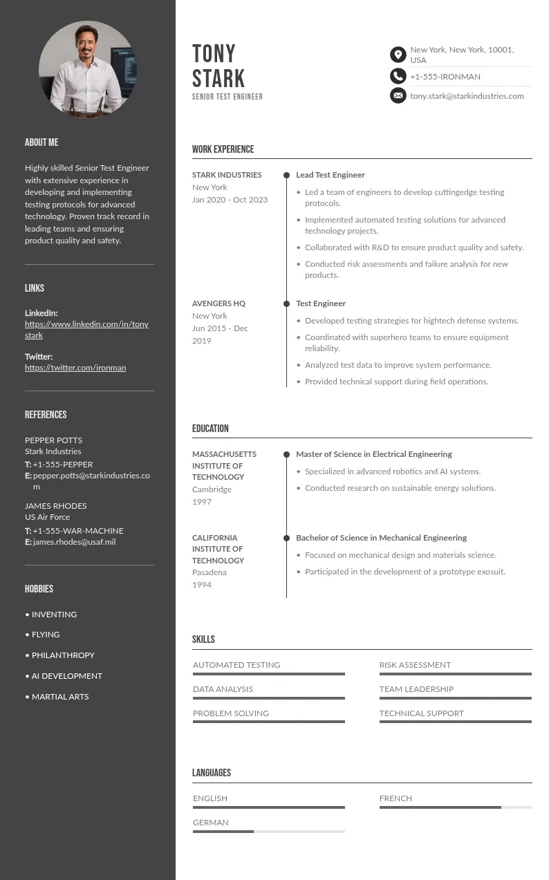 Senior test engineer resume