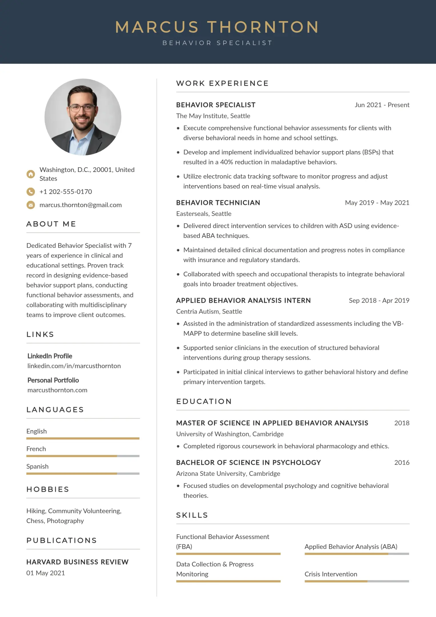 Experienced Behavior Specialist Resume Example