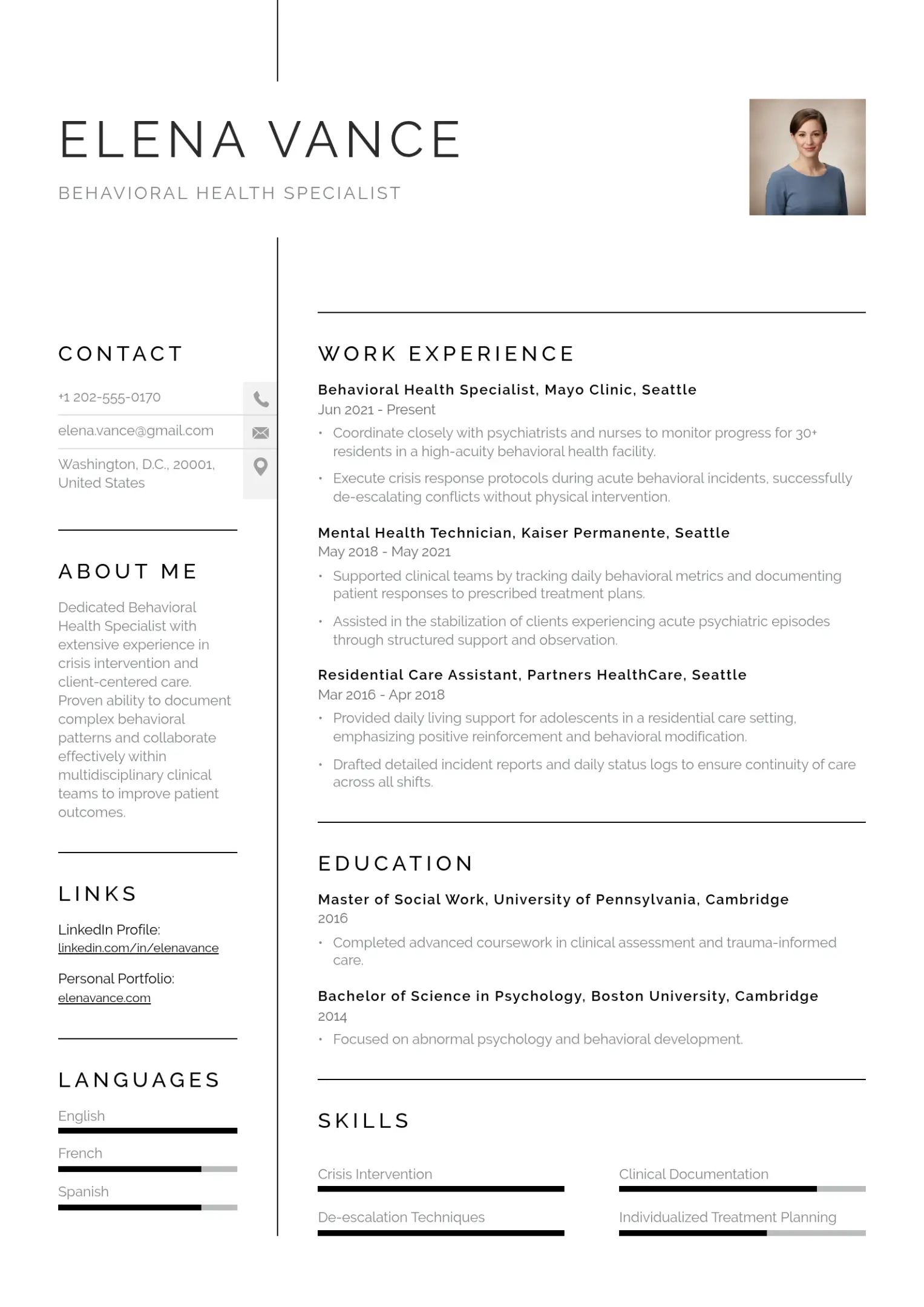 Behavioral Health Specialist Resume Example