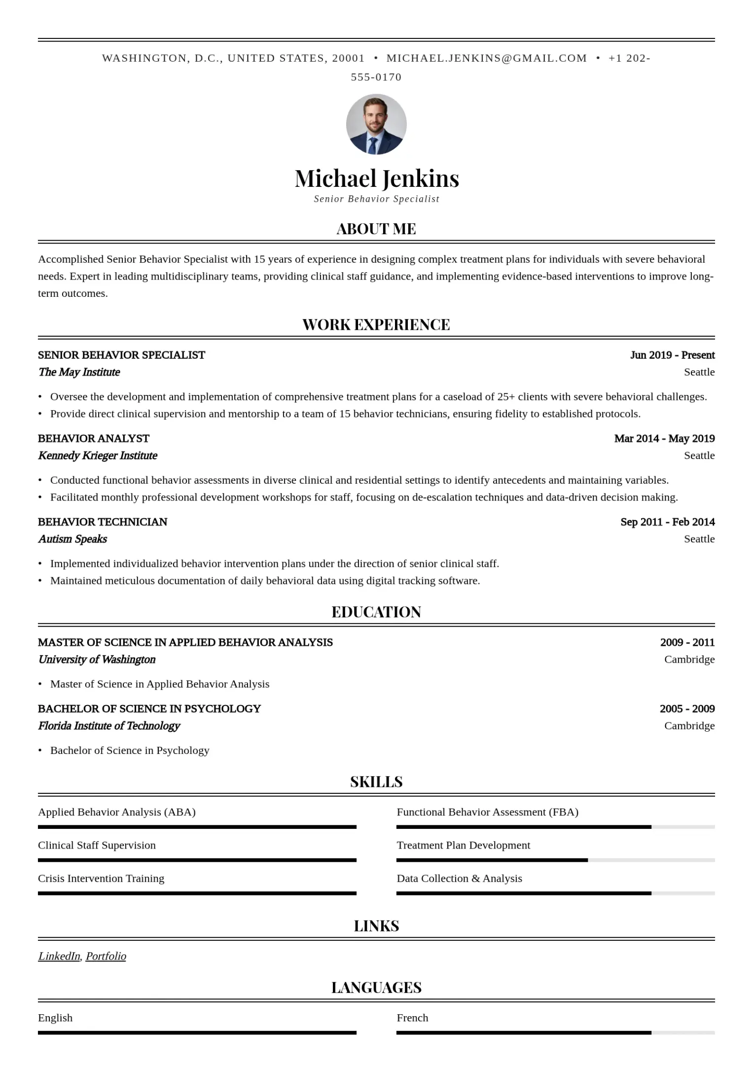 Senior Behavior Specialist Resume Example