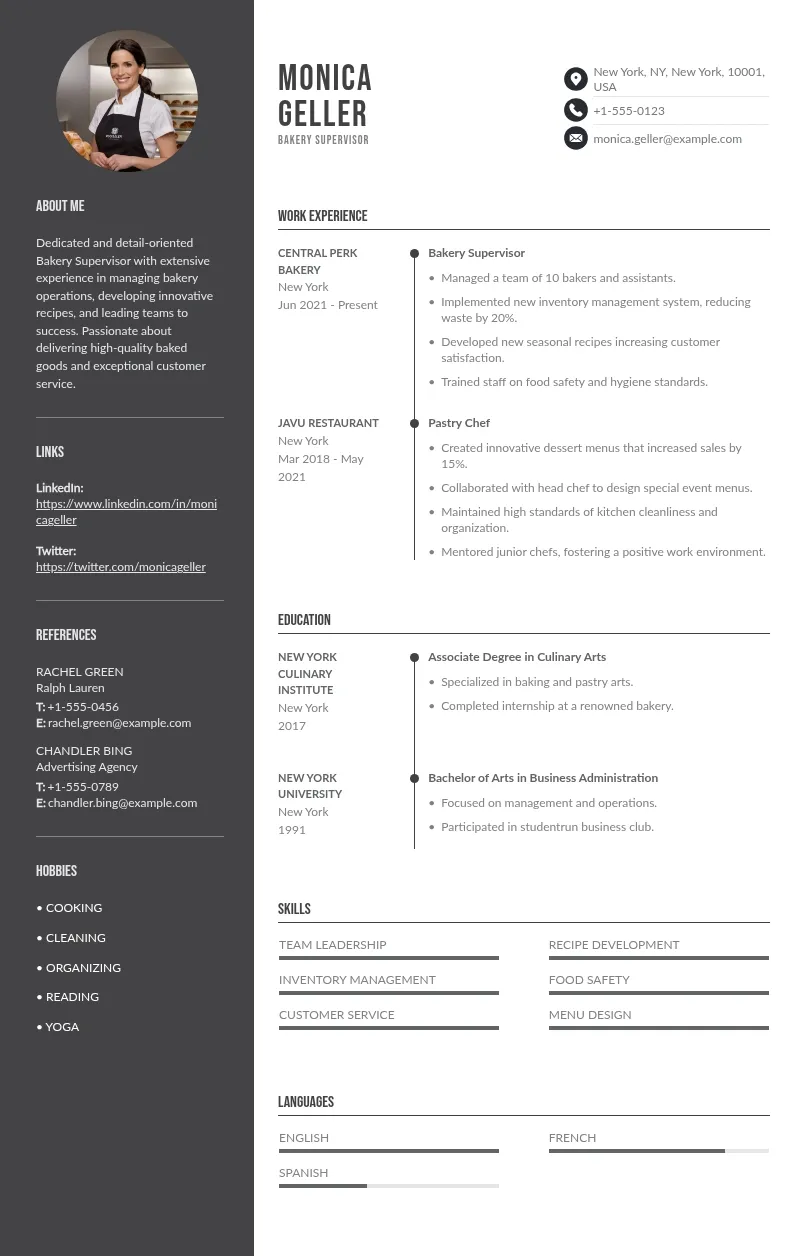Bakery supervisor resume