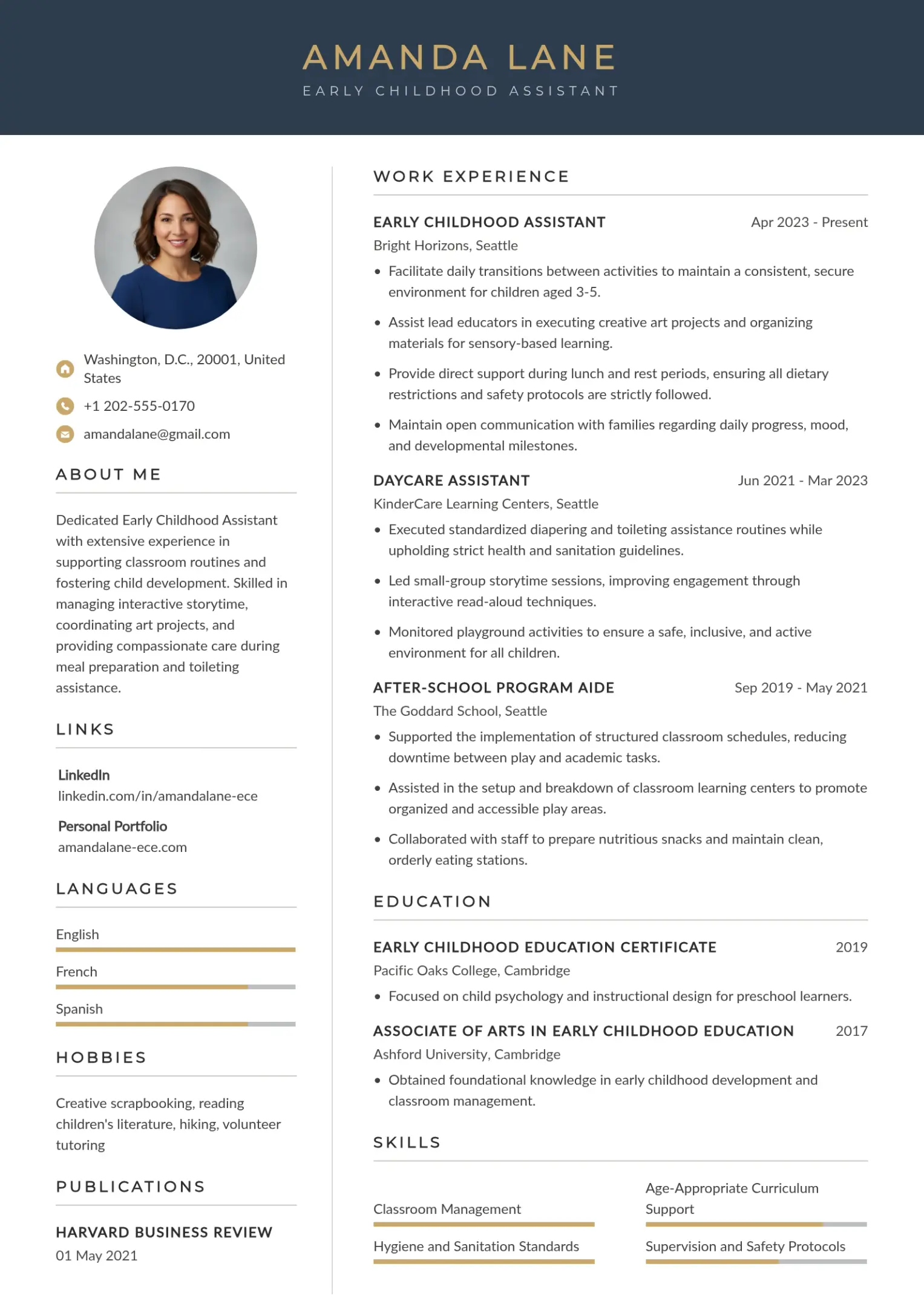 Preschool or Daycare Early Childhood Assistant Resume Example